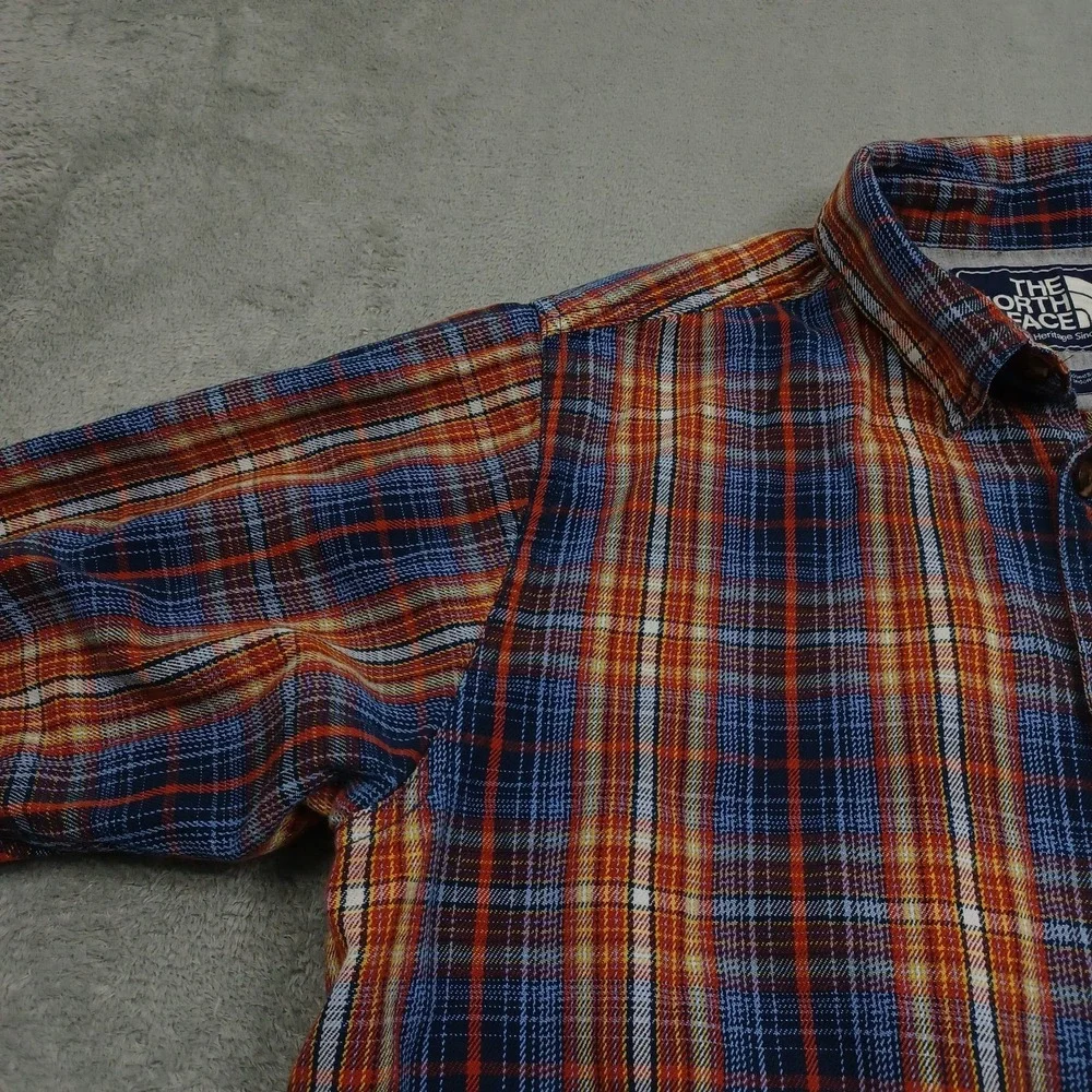 North Face Shirt Mens Large Blue Plaid Flannel Outdoor Casual Button Up
